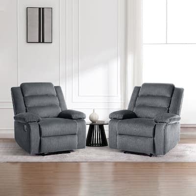 2 Set Modern Corduroy Manual Recliner Chair, Oversize Accent Chair Recliner with Wide Armrest
