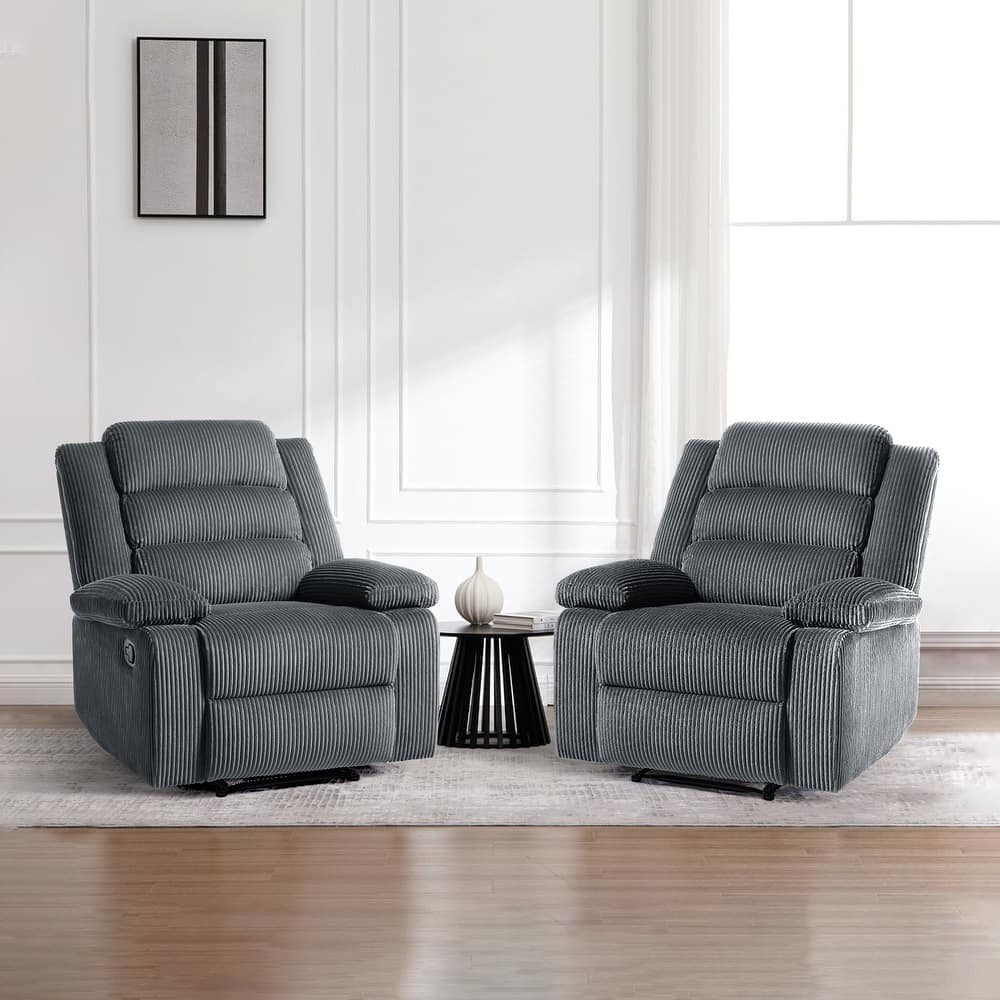 2 Set Modern Corduroy Manual Recliner Chair, Oversize Accent Chair Recliner with Wide Armrest