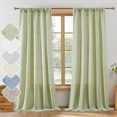 Deconovo Boho Sheer Curtain with Tassels & Embroidery 1 Panel