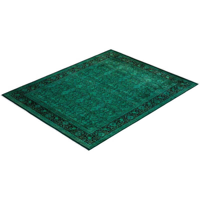 Overton Hand Knotted Wool Vintage Inspired Modern Contemporary Overdyed Green Area Rug - 8' 2" x 10' 4"