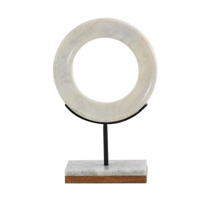Marble Geometric Circle Decorative Sculpture with Marble Base - White - CosmoLiving by Cosmopolitan