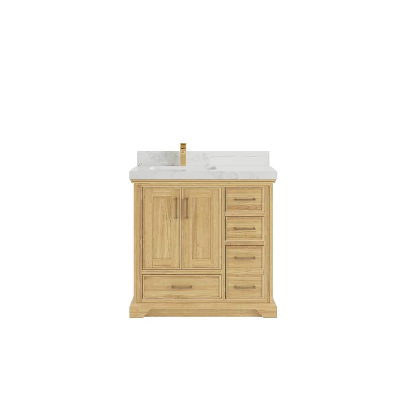 Willow Collections 36 in. W x 22 in. D Charlotte Teak Left Offset Sink Bathroom Solid Teak Vanity with Countertop