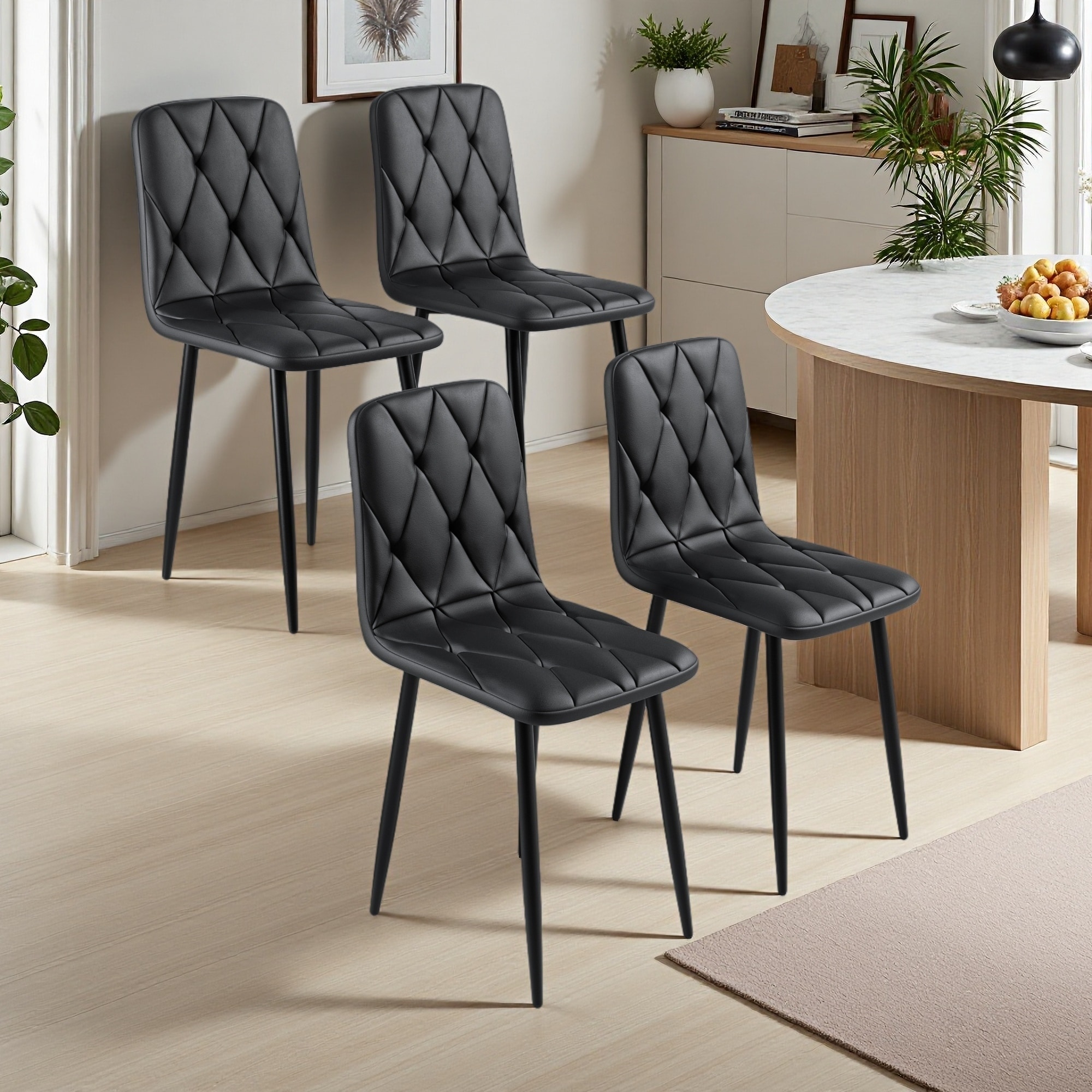 PU Leather Dining Chairs Set of 4 with Curved Backrest
