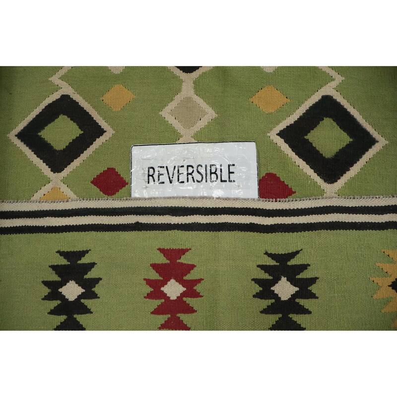 Hand Woven Oriental 100% Wool Carpet Southwestern Modern Green Kilim Area Rug - 8' 1'' X 5' 0''