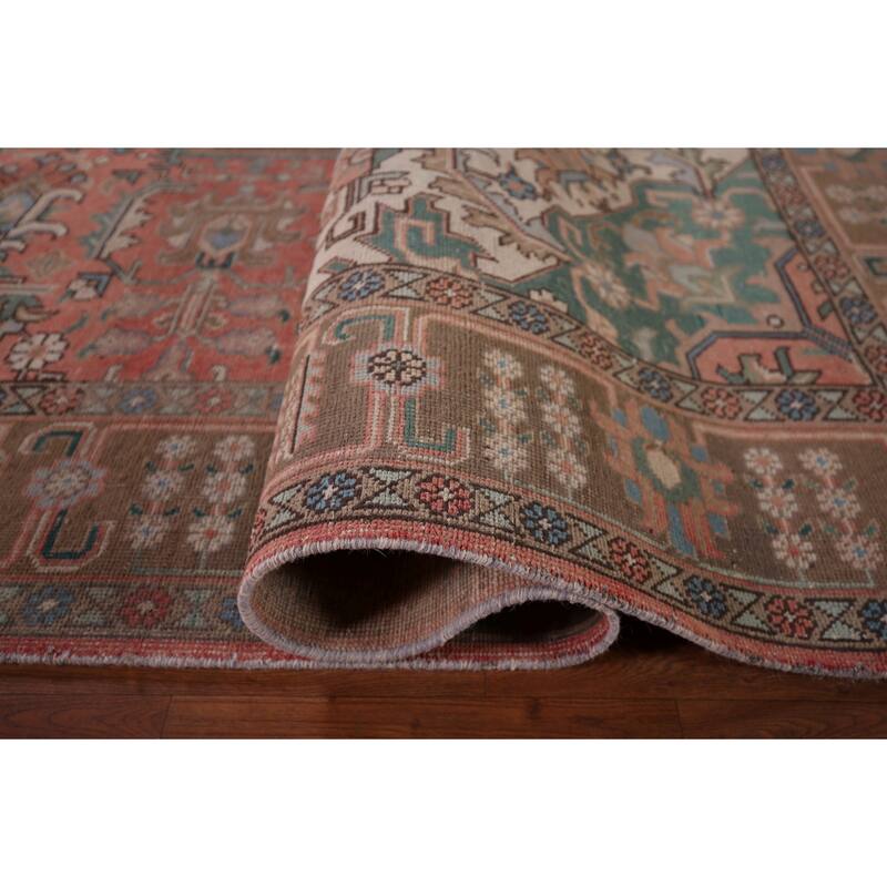 Geometric Pink Tabriz Persian Vintage Area Rug Handmade Wool Carpet - 9'6"x 12'6"