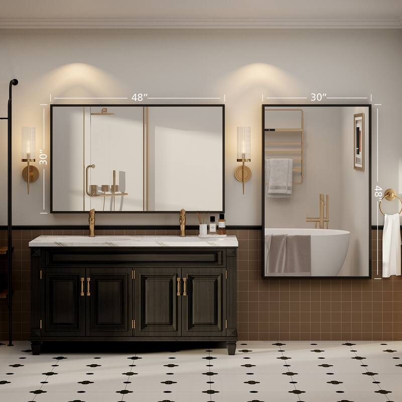 Tempered Glass and Metal Framed French Cleat Mounted Wall Bathroom / Vanity Mirror