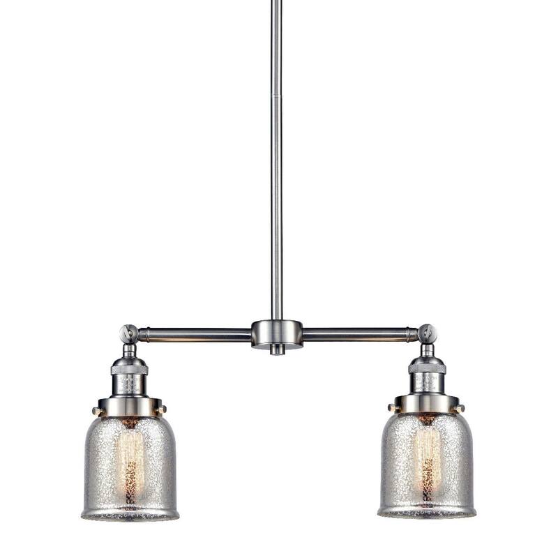 Innovations Lighting Small Bell 2 Light 21" Wide Linear Chandelier - Brushed Satin Nickel / Silver Plated Mercury