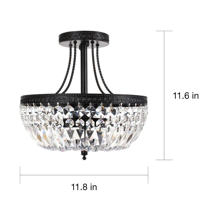 Jessica Crystal Basket 3-light Antique Black Flush Mount Chandelier