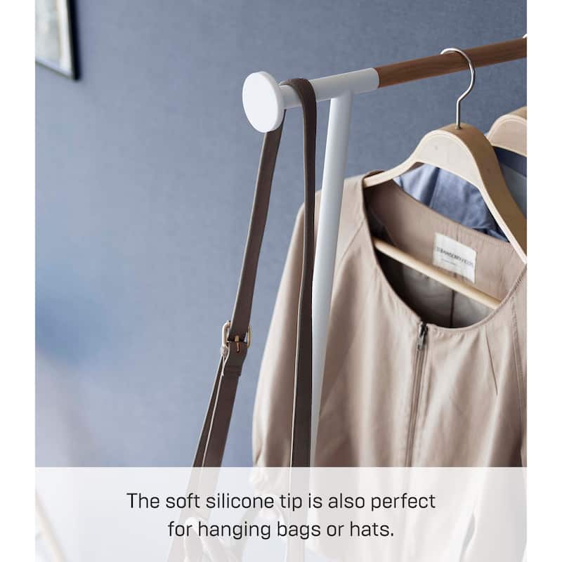 Yamazaki Home Leaning Clothes Hanger, Steel and Wood, Holds 12 lbs - L 18.5 x W 15.16 x H 63.78 inches