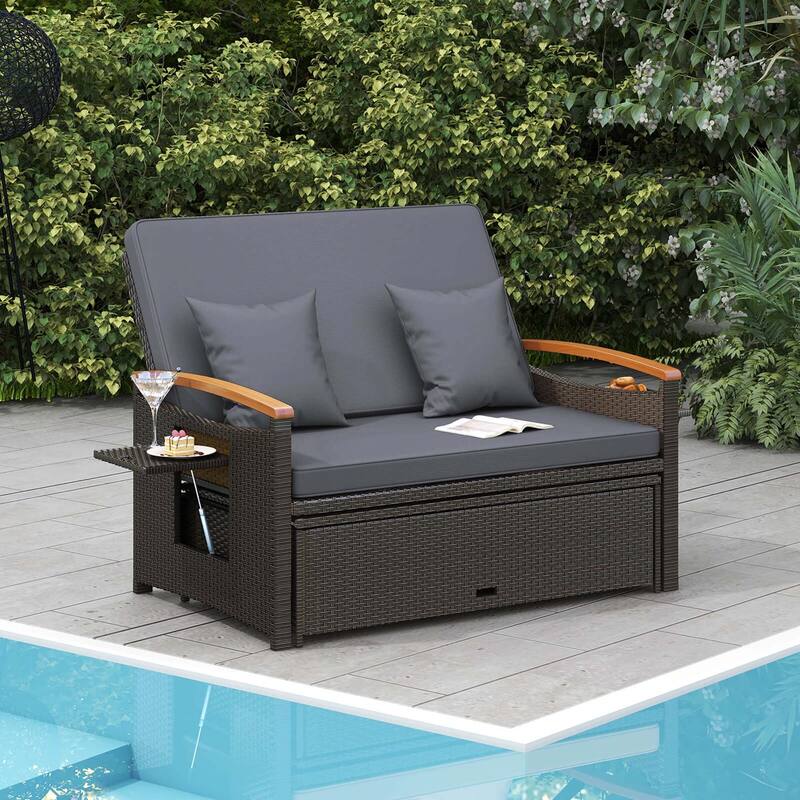 Costway Patio Rattan Daybed Set with Cushioned Loveseat & Storage - See Details