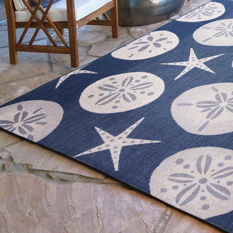 Gertmenian Solterra Nautical Coastal Tropical Weather Resistant Polypropylene Flatweave Indoor/ Outdoor Area Rug Collection