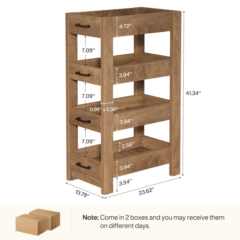 Fruit Vegetable Organizer Set of 2, 4-Tier Narrow Snack Storage Rack Fruit Shelf