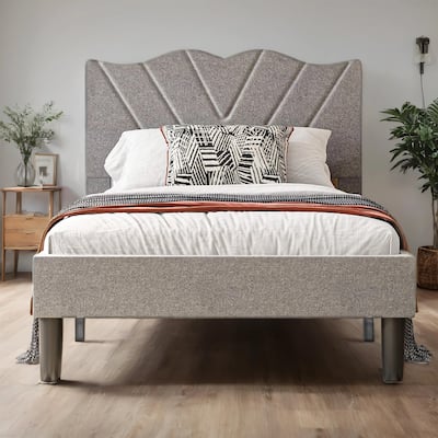 Twin Size Upholstered Platform Bed Frame with Padded Headboard