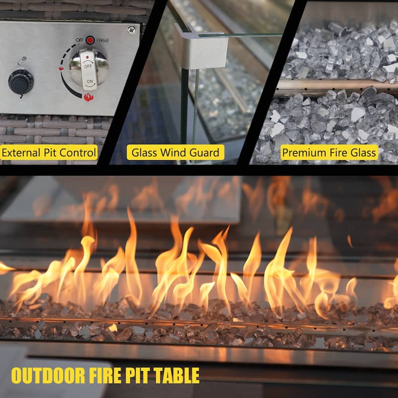 Morden Wicker/ Steel 7-piece Outdoor Conversation Firepit Dining Sets