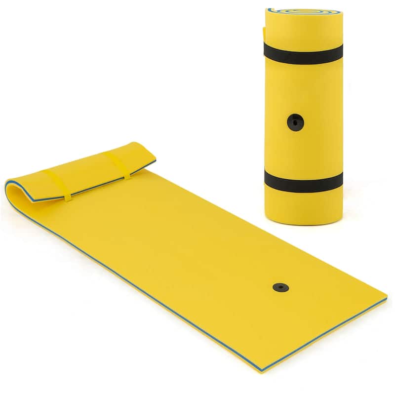 Costway 3-Layer Tear-proof Water Mat Floating Pad Island Water Sports - Yellow