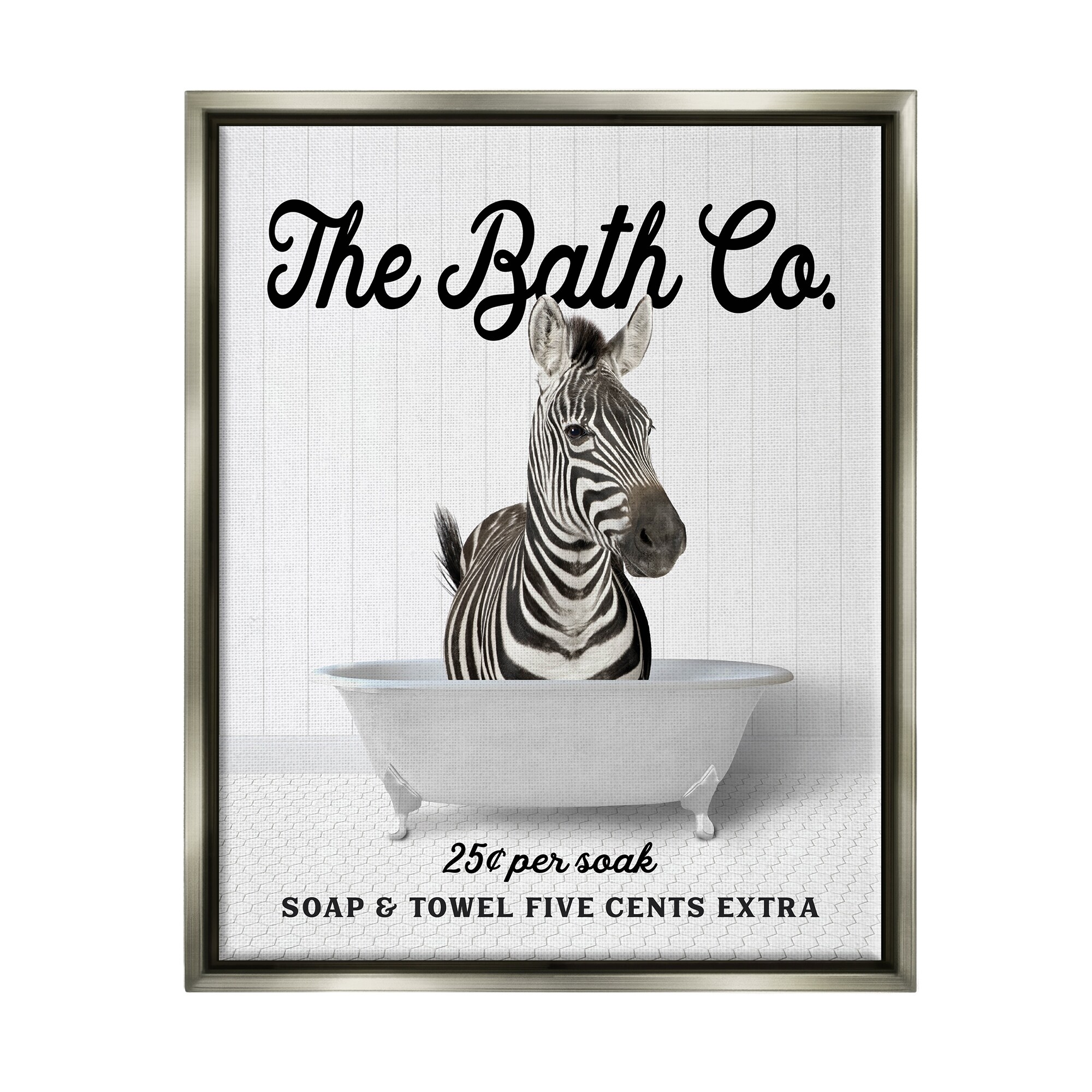 Stupell Vintage Bath Ad Zebra Framed Floater Canvas Wall Art Design by Lettered and Lined