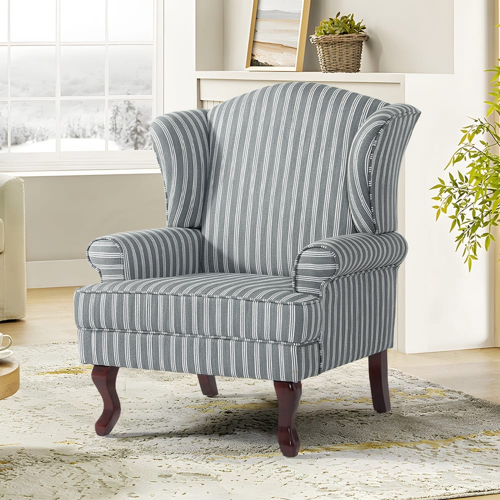 31" W Modern Upholstered Linen Wing Back Accent Chair with Rolled Arm