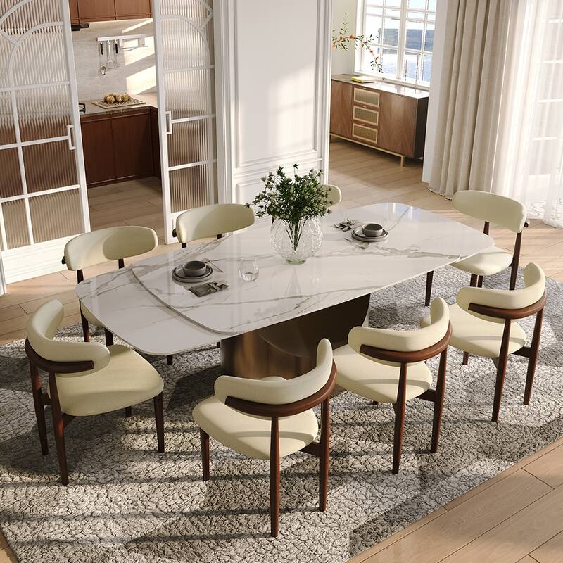 63"-94" Hobart Modern Dining Table with Rectangular Sintered Stone Tabletop and Carbon Steel Leg for 4-10