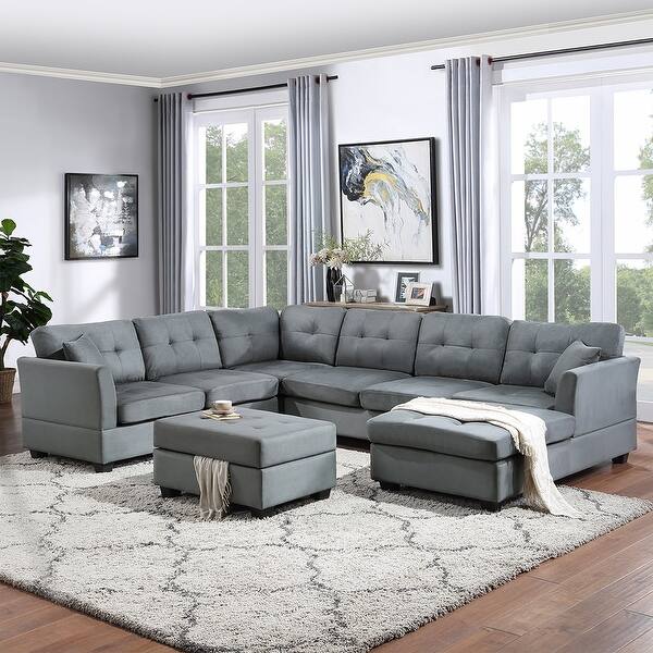 poeder bed wortel Sectional Sofa, U-Shape Upholstered Couch with Storage Ottoman - Overstock  - 34181220