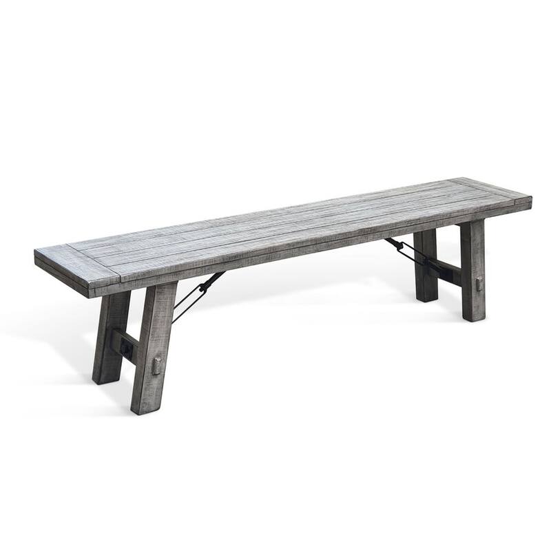 Zeka Industrial Bench, Plank Seat, 72 Inch Rustic Gray Solid Wood