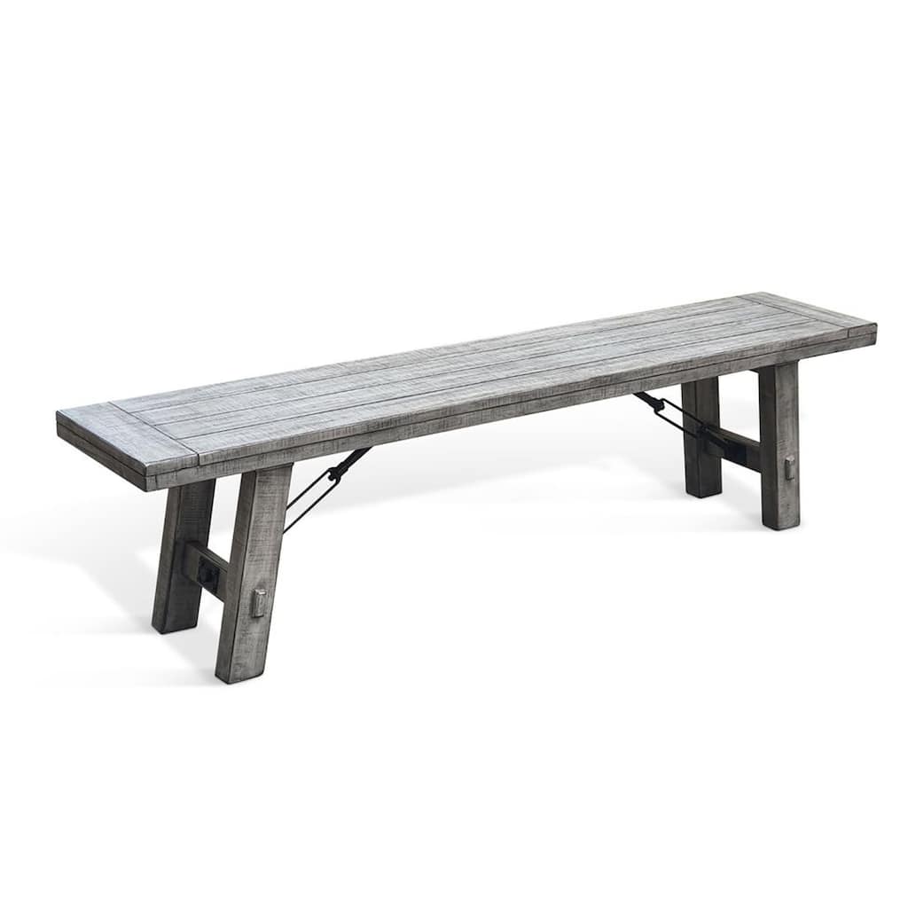 Zeka Industrial Bench, Plank Seat, 72 Inch Rustic Gray Solid Wood
