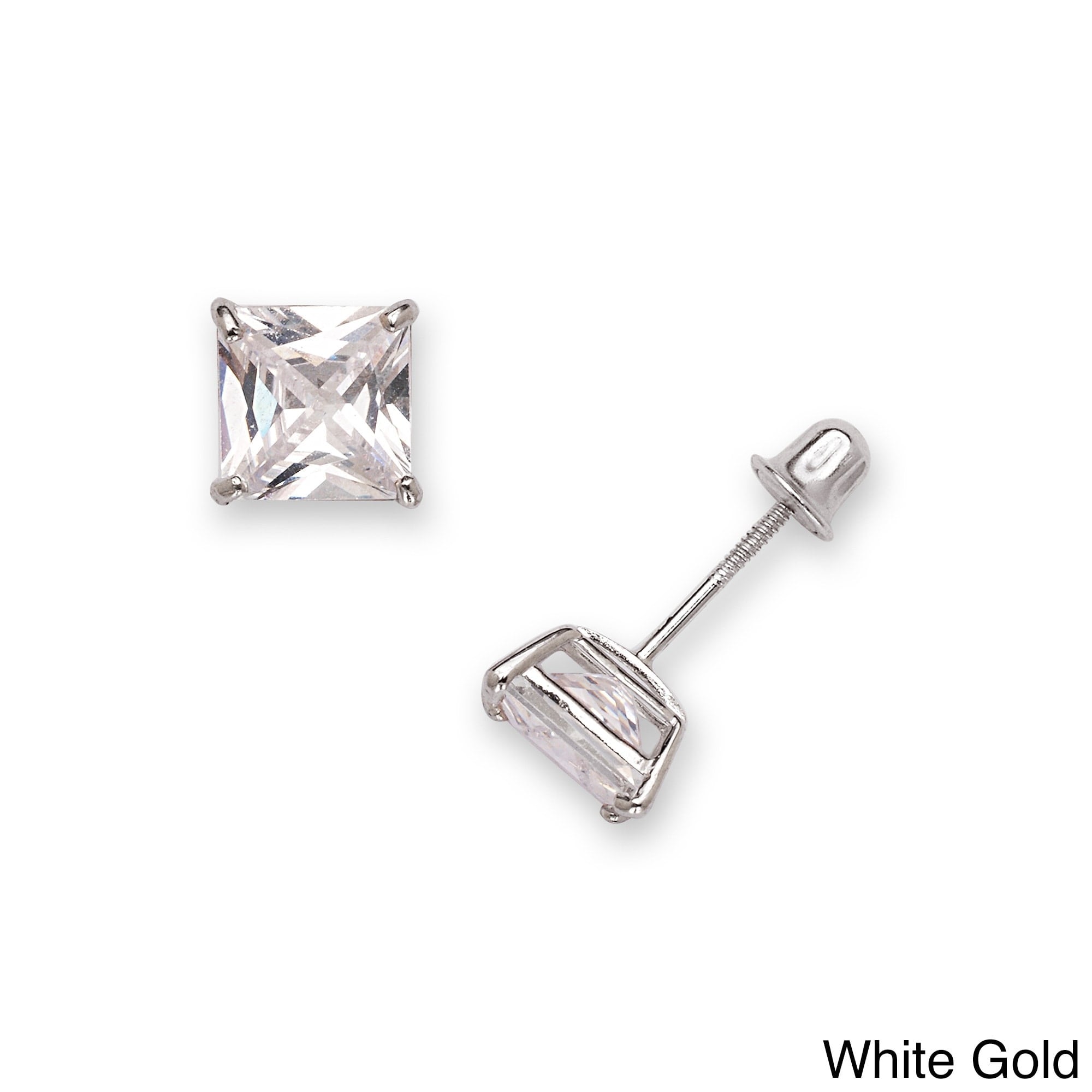 Curata 14k Gold 6 mm Princess-cut Cubic Zirconia Screwback Stud Earrings