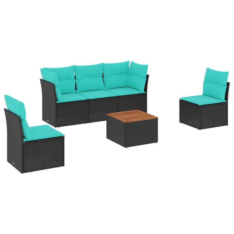 vidaXL 6 Piece Patio Sofa Set with Cushions Black Poly Rattan - 92.1x27.2x24.4