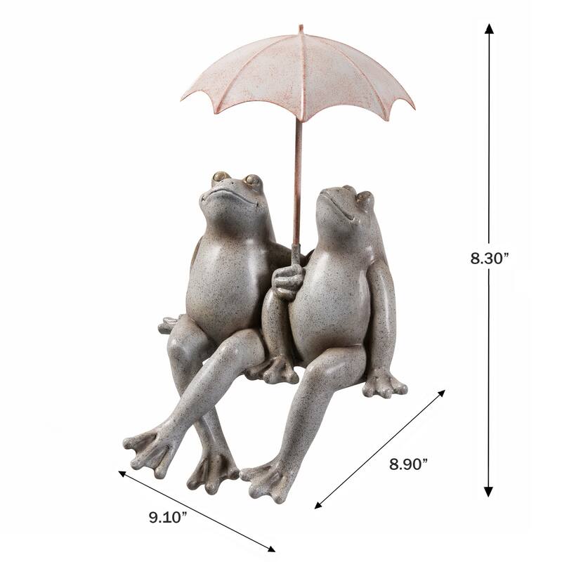 Sitting Couple Frogs with Umbrella Outdoor Garden Statue - 9"