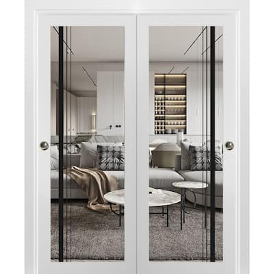 Bypass Doors 36 x 80 Lucia 2566 White Silk Clear Glass Sturdy Rails