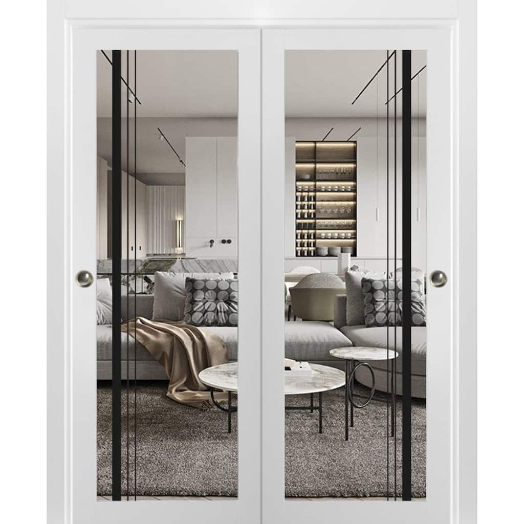 Bypass Doors 36 x 80 Lucia 2566 White Silk Clear Glass Sturdy Rails