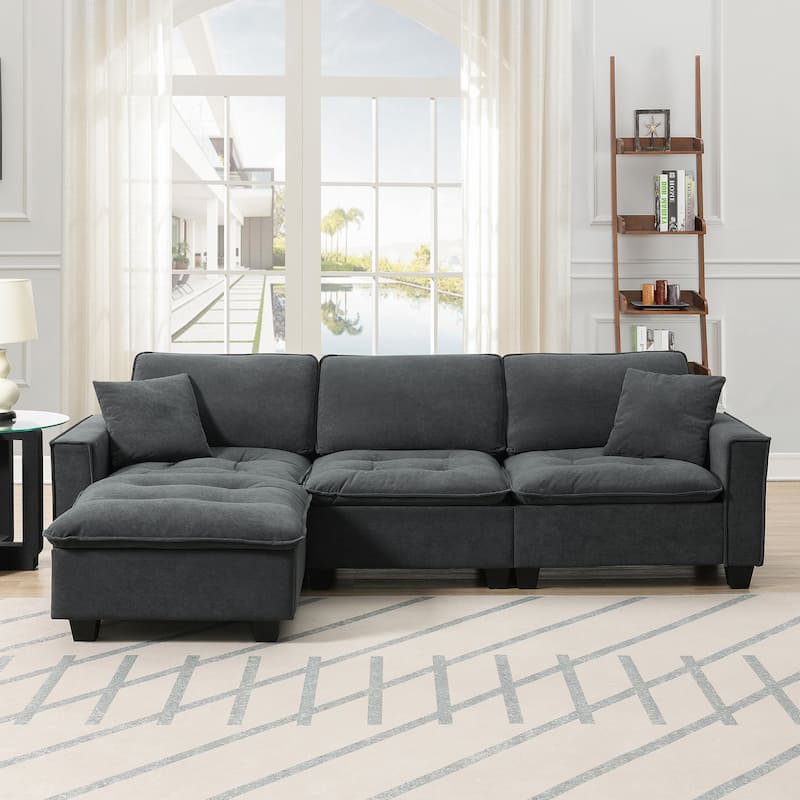 100" L-Shaped Convertible 4 Seater Sectional Sofa with Removable Ottoman and Matching Pillows, Perfect for Living Room