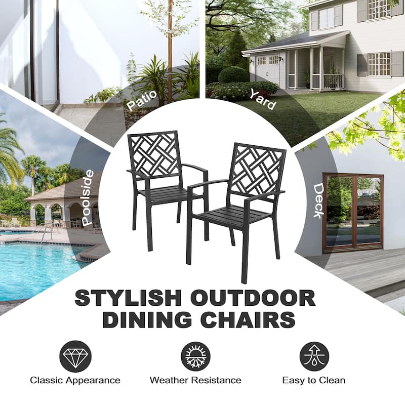 5-Piece Metal Patio Dining Set with Umbrella Hole and 4 Stackable Chairs