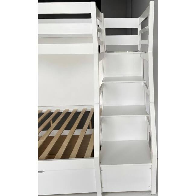 Twin Over Full Bunk Bed with Trundle and Storage Ladder bed, Built-in Drawers,Full-Length Guardrail,Slat Support System Included