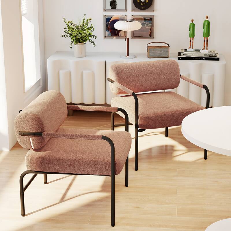 Brown Velvet Metal Accent Chair with Thick Cushion and Armrests - 27.5" x 25.5" x 29"