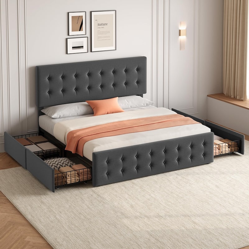 Bed Frame with 4 Storage Drawers and Headboard