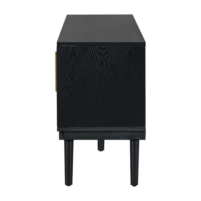 74.90" Wood TV Stand, Sliding Doors Media Cabinet with Gold Metal Handle, Media Console Table with Solid Wood Legs