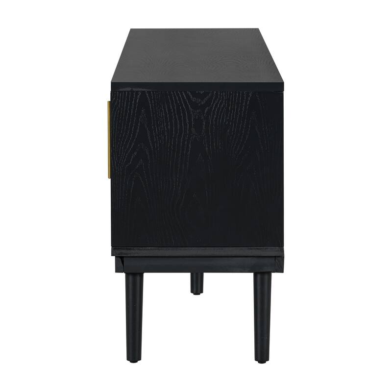 Modern TV Stnad, Stylish Sideboard with Vertical Striped Doors and Sliding Door Design, for Living Rooms, Black