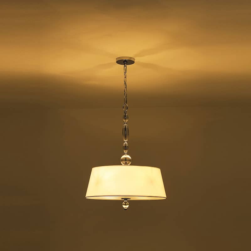 19.7" W 4-Light Modern Chrome Metal Chandelier with White Drum Fabric Shade for Living room and Bedroom Decoration