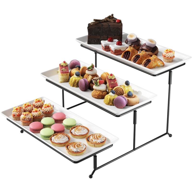 Gibson Home Gracious 3 Tier Plate Serving Set with Metal Stand - 16.5 Inch