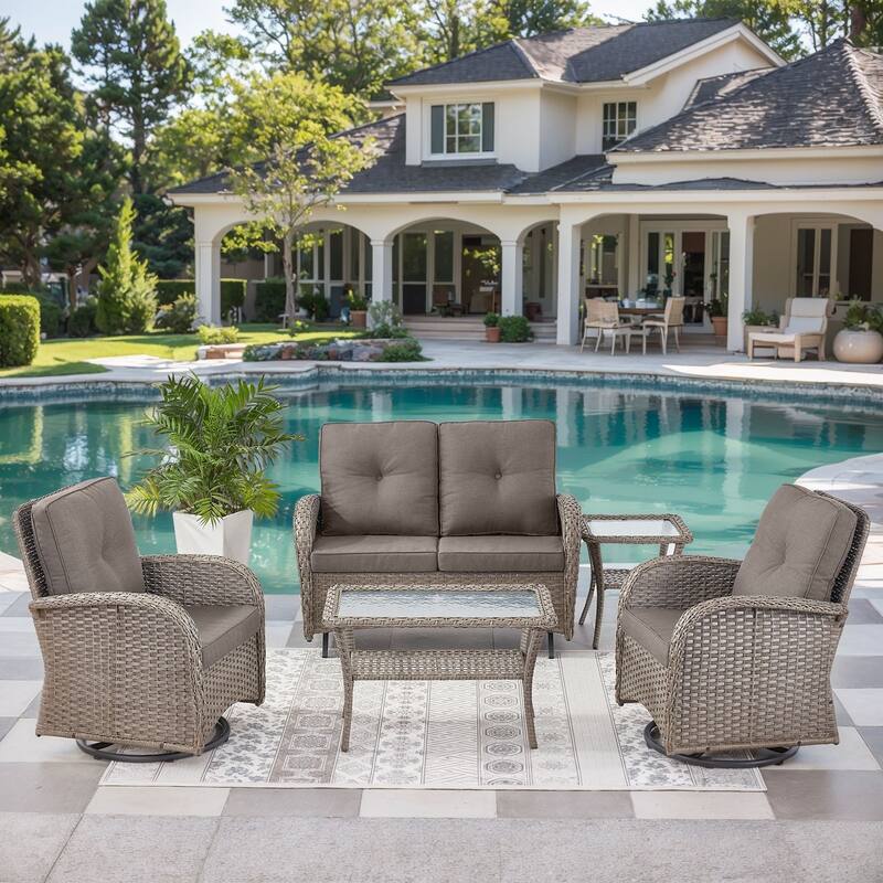 Outdoor Glider Sofa with Swivel Chair Grey-Grey - Grey - Grey - Grey