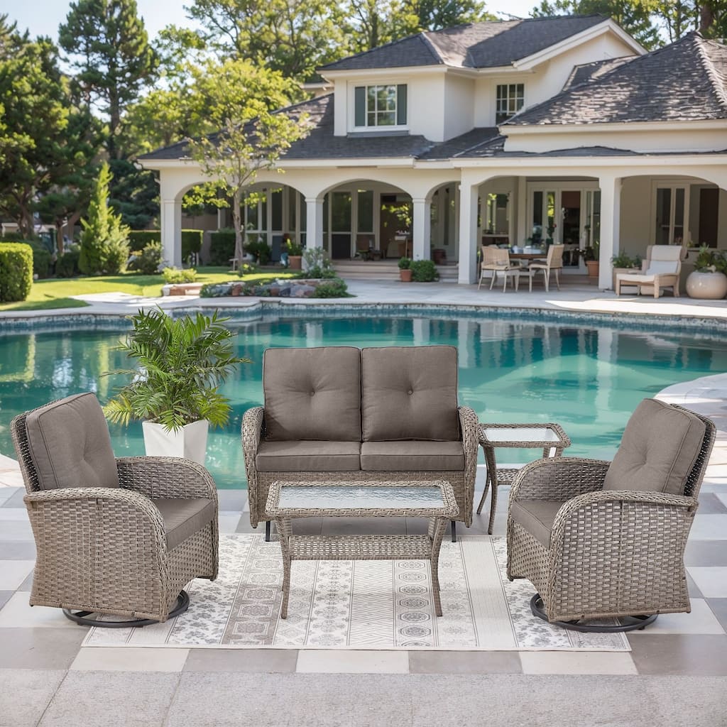 Outdoor Glider Sofa with Swivel Chair Grey-Grey - Grey