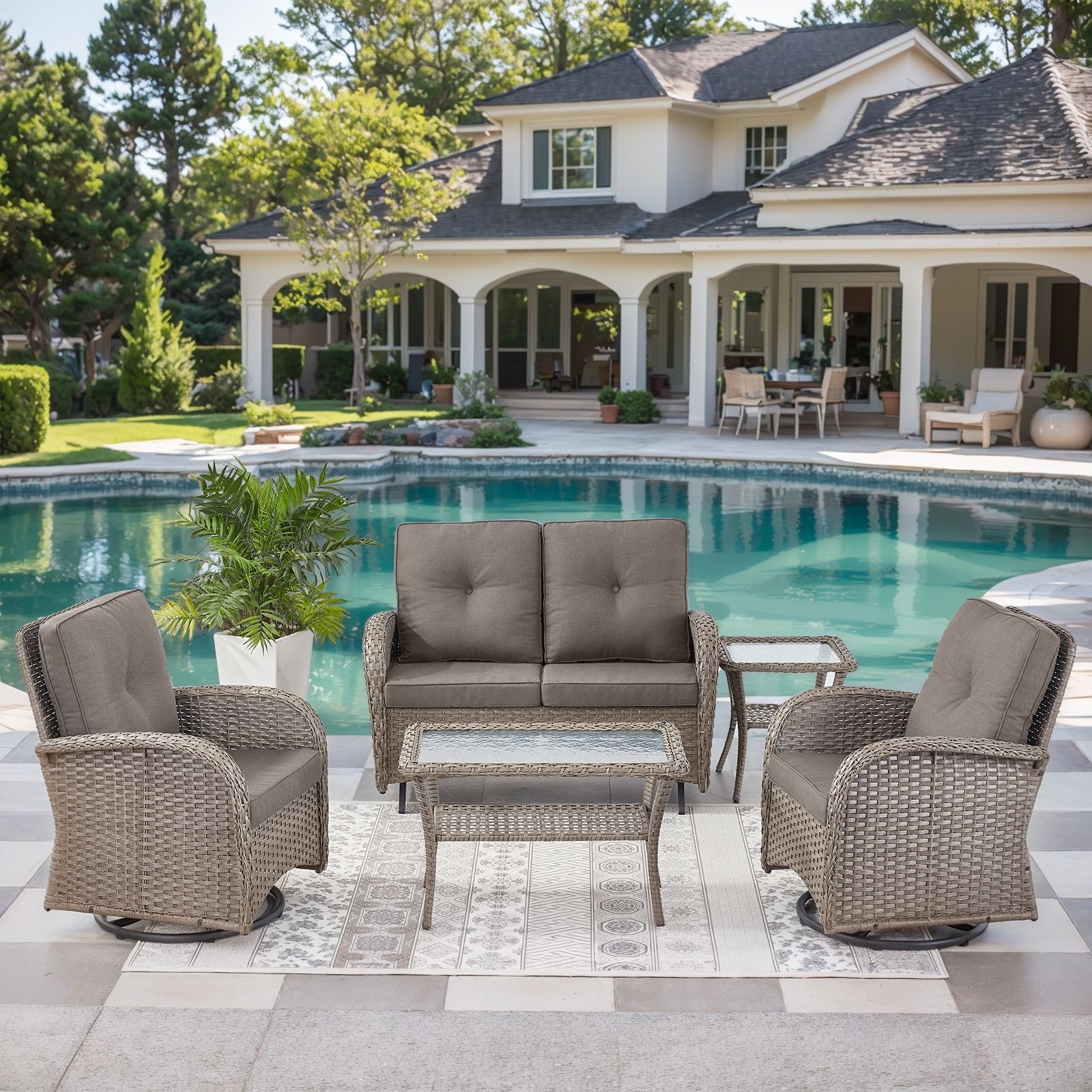 Outdoor Glider Sofa with Swivel Chair Grey-Grey - Grey