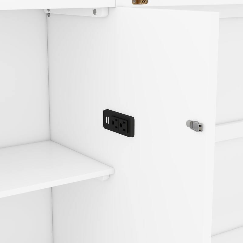 Space-Saving Queen Murphy Bed with Shelves, Drawers & USB Ports in White