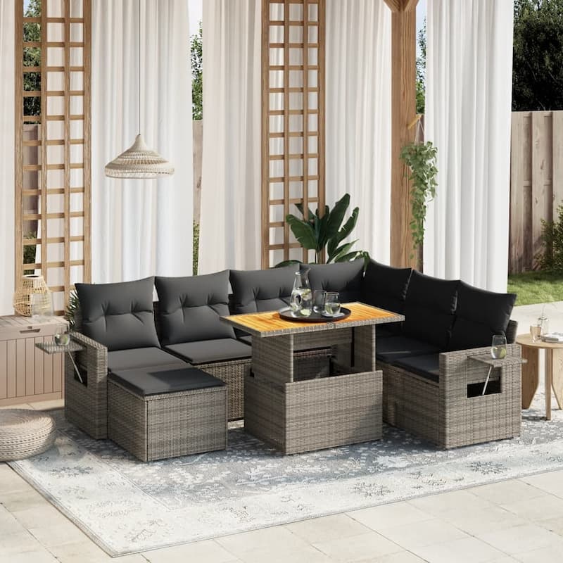 vidaXL Patio Sofa Set with Cushions Outdoor Conversation Furniture Poly Rattan - (Dark) Grey-3 corner+3 middle+footrest+table - 21.7 x 39.4 x 28.7