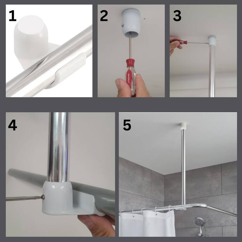 Adjustable Ceiling Curtain Rod - Mount Support for Bathtub or Shower Curtain Rod