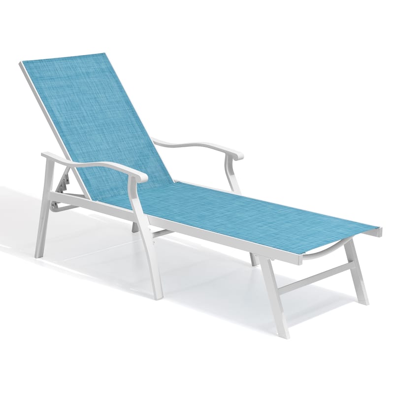 Outdoor Recliner All Weather Aluminum Adjustable Chaise Lounge Chair with Arms - See Picture