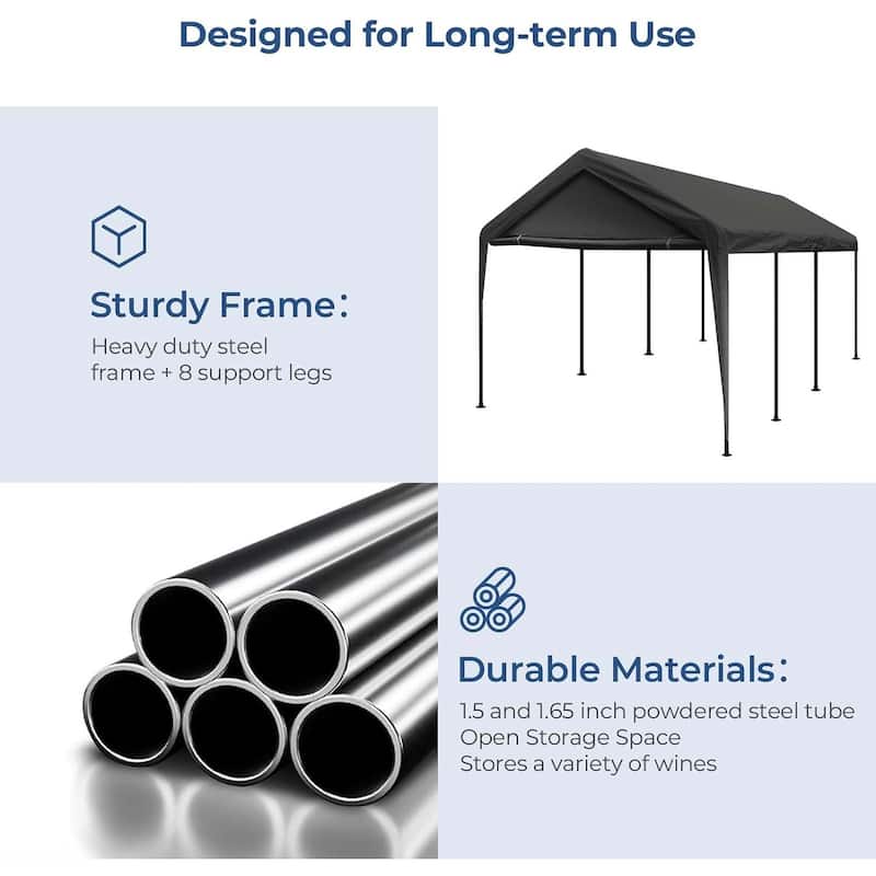 Carport Canopy 12x20ft Duty Carport with Roll-up Ventilated Windows