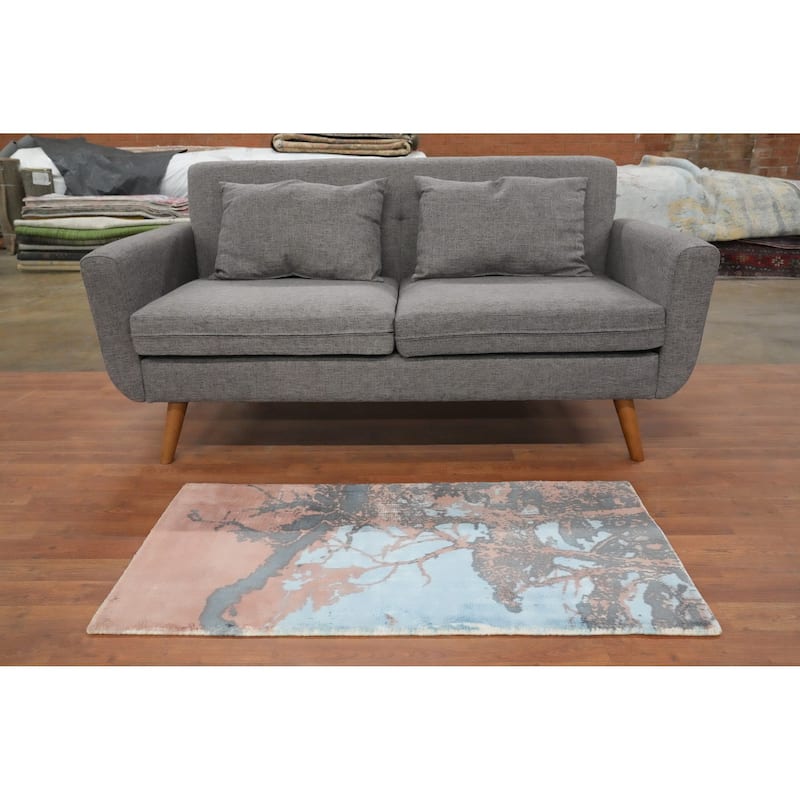 Hand Knotted Oriental Viscose Silk Carpet Modern Abstract Multi-Colored Abstract Area Rug - 4' 0'' X 2' 0''