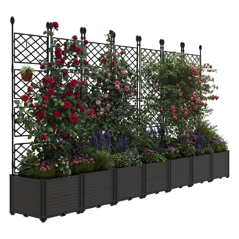 Plant Box, Raised Garden Bed with Trellis for Backyard Patio - 7 PCS