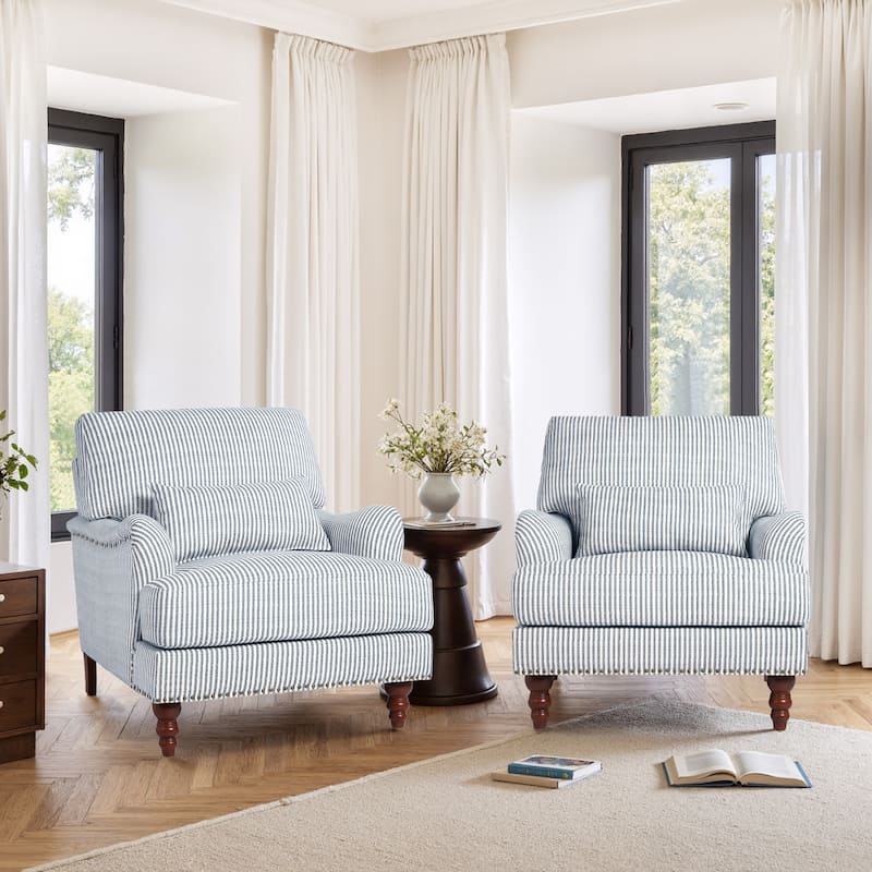 Set of 2 Mid Century Chenille Upholstered Accent Chairs